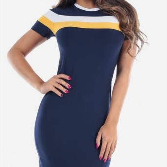 Navy Blue With Stripes Bodycon Dress S - Picture 1 of 15